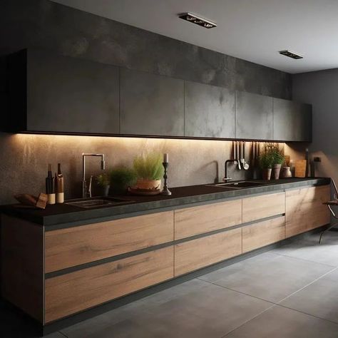 Kitchen Work Area, Modern Dark Kitchen, Black Kitchen Design, White Wood Kitchens, Model Dapur, Wardrobe Interior, Kitchen 2024, Industrial Style Kitchen, Kabinet Dapur