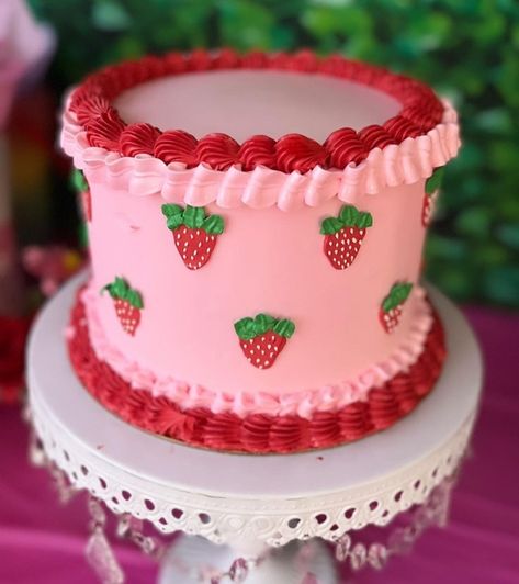 Strawberry Theme Cake, Berry First Bday, Berry 1st Birthday, Strawberry Birthday Cake, Strawberry Shortcake Cake, Strawberry Shortcake Birthday, Strawberry Theme, Strawberry Shortcake Party, Baby Birthday Themes