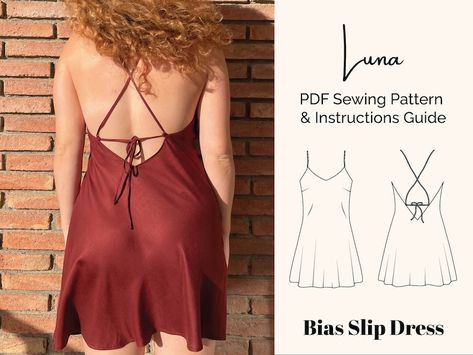 Slip Dress Sewing Pattern, Slip Dress Pattern, Bias Slip Dress, Dress Pdf Pattern, Date Night Dress, Couture Mode, Fashion Sewing Pattern, Sewing Pattern Sizes, How To Make Clothes