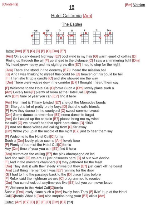 18. Hotel California - The Eagles (Am) | Ukulele songs, Ukulele chords songs, Lyrics and chords The Eagles Hotel California, Hotel California Ukulele, Hotel California Guitar Chords, Hotel California Lyrics, Songs Ukulele, Hotels In California, Ukulele Fingerpicking Songs, Ukulele Songs Beginner, Guitar Lessons Fingerpicking