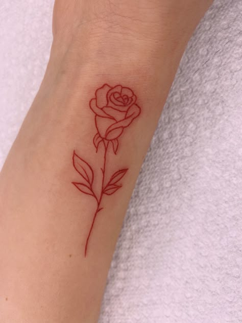 Rose Tattoo On Arm, Rose Tattoos For Women, Small Rose Tattoo, Red Rose Tattoo, Petite Tattoos, Simple Tattoo Designs, Red Ink Tattoos, Red Tattoos, Wrist Tattoos For Women