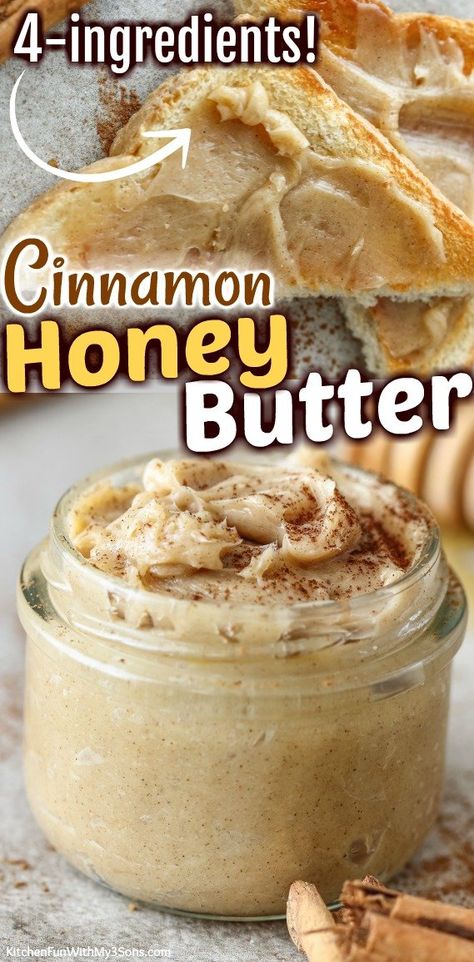 Canned Honey Butter, Cinnamon Toast Butter, Easy Cinnamon Butter, Whipped Cinnamon Butter Recipe, Fresh Honey Recipes, Honey Cinnamon Butter Recipe, Whipped Cinnamon Butter, Honey Breakfast Ideas, Cinnamon Creamed Honey Recipe