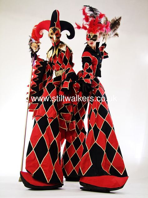 Harlequin Stilt Walkers Circus Themed Costumes, Stilt Costume, Fire Eater, Stilt Walker, Circus Costume, Theatre Costumes, Circus Theme, Stilts, Fashion Project