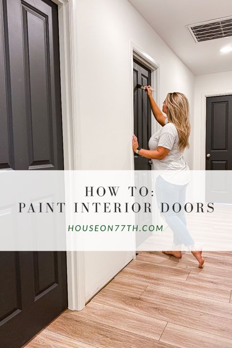 How To: Paint Interior Doors How To Paint Interior Doors, Paint Interior Doors, Interior Door Colors, Pintu Interior, Dark Doors, Painted Interior Doors, Black Interior Doors, Casa Exterior, Bedroom Door