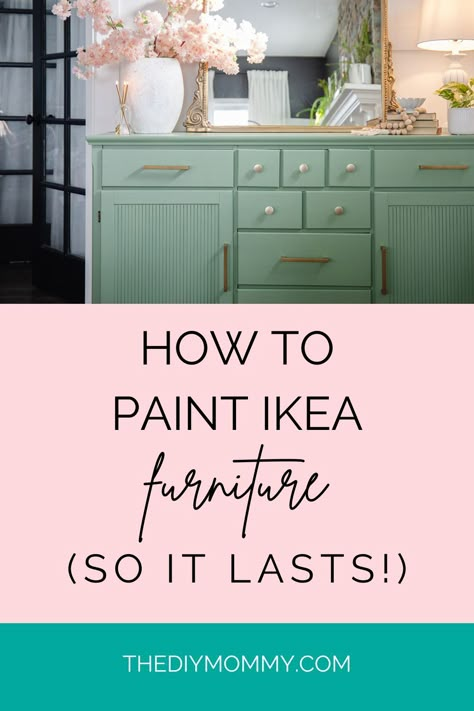 How to paint IKEA furniture (so it actually lasts!) Paint Ikea Furniture, Ikea Paint, Ikea Cupboards, Ikea Sideboard, Ikea Furniture Makeover, Painting Laminate Furniture, Painting Ikea Furniture, Ikea Hacks Ideas, Ikea Wood