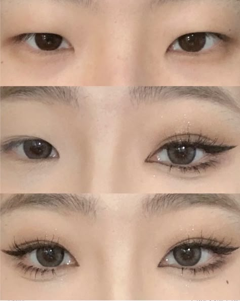 Smokey Korean Makeup, Makeup For Small Eyes Hooded, Monolid Eyelash Extensions, Mono Eyelid Makeup, Small Eyelid Makeup, Asian Makeup Monolid, Ingenue Makeup, Gradient Eyeshadow, Makeup For Small Eyes