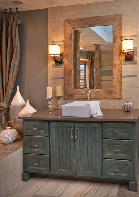 rustic shabby chic bathroom - Google Search                                                                                                                                                      More Bathroom Cozy, Rustic Bathroom Remodel, Makeover Kamar Mandi, Rustic Bathroom Lighting, Bathroom Vanity Remodel, Farmhouse Bathroom Vanity, Rustic Bathroom Vanities, Rustic Bathroom Designs, Wood Bathroom Vanity