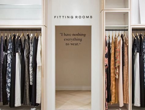 Rent the Runway Is Aiming to Be the Amazon of High Fashion | Architectural Digest Fitting Rooms, Closet Store, Rent Dresses, Clothing Subscription, Store Layout, Retail Interior, Rent The Runway, Dress Rental, Travel Wardrobe