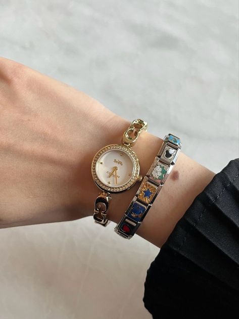 Bracelets And Watches Layered, Italian Bracelets Aesthetic, Jeweler Aesthetic, Nomination Bracelet, Italian Bracelet, Italian Charms, Dope Jewelry, Classy Jewelry, Funky Jewelry