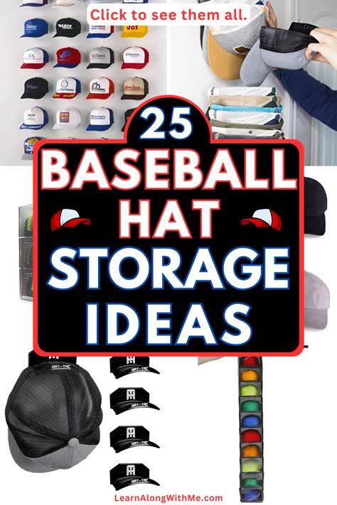 Cute Ways To Store Baseball Hats, How To Display Baseball Caps, Baseball Hat Collection, How To Display Ball Caps, Hanging Ball Caps On Wall, Ways To Hang Baseball Caps On Wall, Ballcap Storage Organizing Ideas, Ball Hat Storage, Baseball Cap Storage Closet