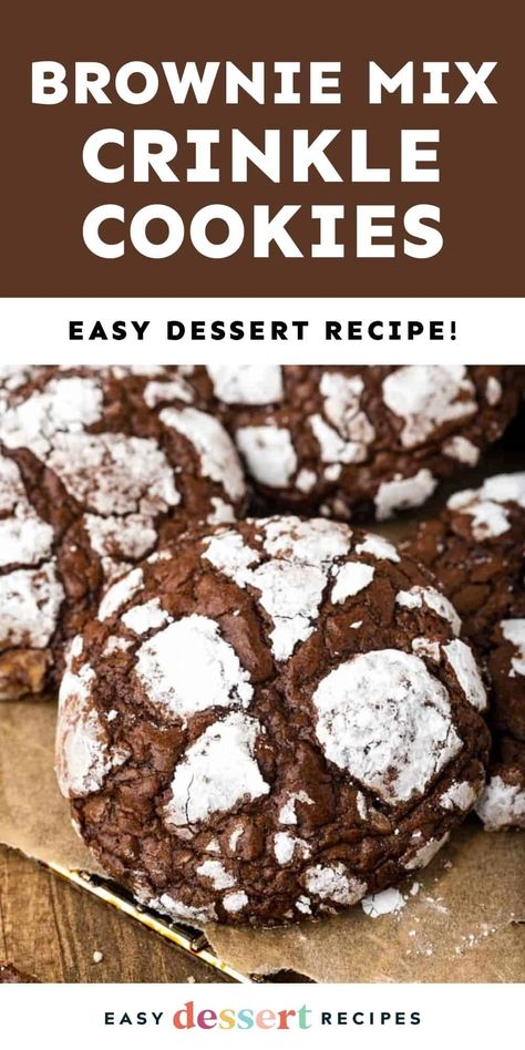 Brownie Mix Into Cookies, Brownie Mix Crinkle Cookies, Nye Desserts, Ghirardelli Brownie Mix, Chocolate Cookie Recipes Easy, Chocolate Crackle Cookies, Cracked Cookies, Brownie Mix Recipes, Crackle Cookies