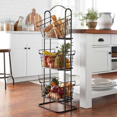 3 Tier Basket Stand, Produce Pantry, Tiered Basket Stand, Tiered Basket, Small Kitchen Diy, Kitchen Vegetable Storage, Wire Basket Shelves, Forever My Always, Pantry Organization Hacks