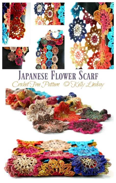 Japanese Flower Scarf Crochet Free Pattern [Video] - Crochet & Knitting Crochet Flower Poncho Free Pattern, Crochet Japanese Flower, Japanese Flower Crochet, Japanese Flower Crochet Pattern, Freeform Crochet Scarf, Crochet Flower Shawl Pattern Free, Crochet Flower Scarf Pattern, Crochet Flower Scarf Pattern Free, Crochet Scarves Free Patterns