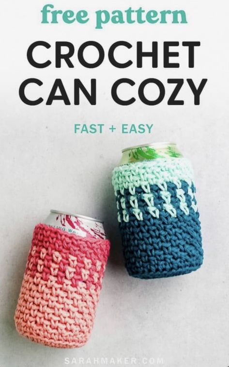 DIY Crochet Can Cozy Crochet Koozies, Crochet Can Cozy, Koozie Pattern, Crochet Koozie, Crochet Beer, Cup Cozy Crochet Pattern, Can Cozies, Cup Cozy Pattern, Crochet Mug Cozy