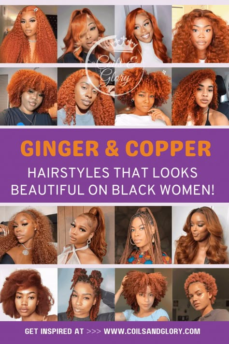 Afro Hair Colours Black Women, Copper On Natural Black Hair, Black Women Copper Hair Color, Hair Color Ideas For African Black Women, Nice Hair Colors For Black Women, Hair Color Rinse Black Women, Natural Hair Color Dye Ideas Black Women, Copper Vs Ginger Hair, Spiced Red Hair Color Black Women