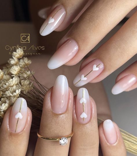 Ombre Nail With Heart, Ombre Nails With Heart, Every Day Nails, Mani Designs, 2025 Nails, Elegant Touch Nails, Long Almond, Lavender Nails, Simple Gel Nails