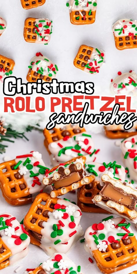 Rolo Pretzel Christmas Sandwiches for a Bake Sale Square Pretzel Treats Christmas, Christmas Treats For Bake Sale, Bake Sale Christmas Ideas, Holiday Bake Sale Ideas Christmas, Christmas Sweets And Treats Easy, Make Ahead Christmas Treats, Best Bake Sale Recipes, Diy Christmas Treats For Kids, Christmas Bake Sale Treats