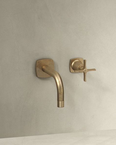 Globally inspired and infused with custom capabilities, our H-Line fixtures feature bold, yet elegant proportions that speak to sophisticated design schemes. Then again, these striking fixtures turn heads in any situation, so we encourage you to incorporate them into any type of space your heart desires. #DesignInspiration (Seen here in Aged Brass) Earthy Bathrooms, Brass Shower Fixtures, Global Aesthetic, Brass Bathroom Fixtures, Brass Bathroom Hardware, Tribeca Loft, Wall Faucet, Wall Mounted Taps, Concrete Bathroom