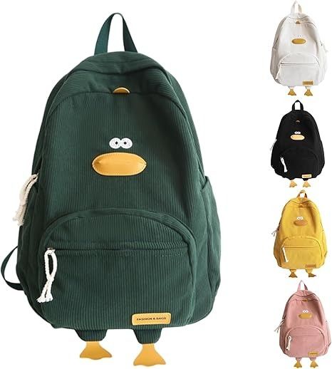 Amazon.com | TJJII Duck Cute Backpack, Large Capacity Cute Funny Aesthetic Kawaii Corduroy Mochila (Green) | Casual Daypacks Funny Backpacks, Duck Cute, Funny Aesthetic, Cute Backpack, Fashion D, Cute Backpacks, Backpacks, Funny, Green