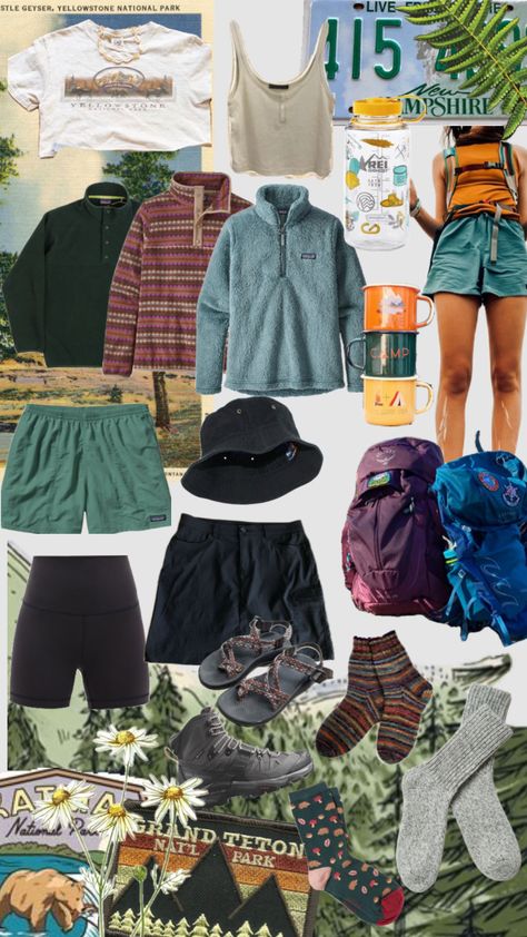 summer hikefit: summer hiking outfit for girls Backpacking Outfits, Shuffles Summer, Granola Girl Outfits, Granola Outfits, Outfits Men Summer, Outfits Aesthetic Summer, Cute Hiking Outfit, Aesthetic Summer Outfits, Hiking Fits