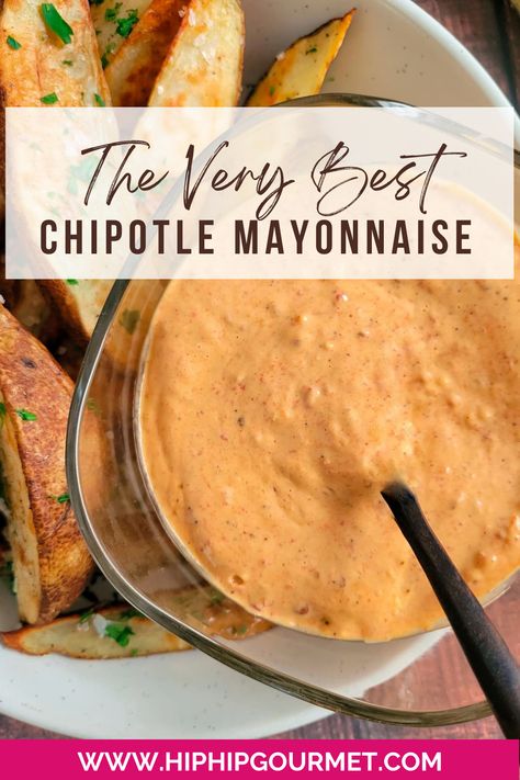 bowl of orange sauce with a spoon in a bowl of potato wedges Mayo Chipotle Sauce, Mexican Mayonnaise Recipe, Easy Chipotle Mayo, Panera Chipotle Aioli Sauce, Chipotle Sauce Recipe Easy, Chipotle Mayo Recipe Easy, Flavoured Mayonnaise, Chipotle Mayonnaise Recipe, Homemade Chipotle Mayo