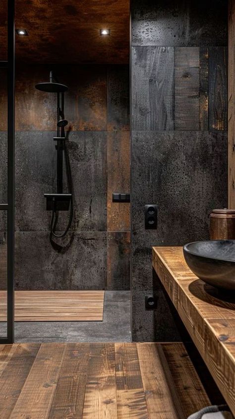 Best Bathroom Paint Colors, Dark Bathrooms, Rustic Bathroom Designs, Rustic Bathroom Decor, Small Bathroom Ideas Modern, Rustic Bathrooms, Bathroom Inspiration Decor, Bathroom Design Luxury, Rustic Bathroom