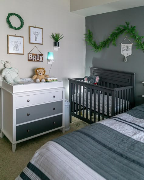 Check out these 23 gorgeous small baby nursery ideas to maximize space and style in any nursery, even previously a storage room or closet. Inspiring to create cozy spaces even the tiniest places! Nursery One Bedroom Apartment, Nursery With Full Size Bed, Nursery Ideas With Full Size Bed, Crib And Queen Bed Shared Room, Crib In Master Room Ideas, Guest Room Baby Room Combo, Baby Nursery With Guest Bed, Nursery Ideas With Bed In Room, Baby Room And Guest Room Combo