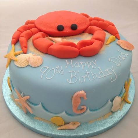 Crab cake Crab Birthday Cake Ideas, Crab Cake Design, Crab Themed Cake, Crab Birthday Cake, Underwater Birthday Cake, Crab Birthday Cakes, Crab Birthday Party, Bug Birthday Cakes, Crab Party