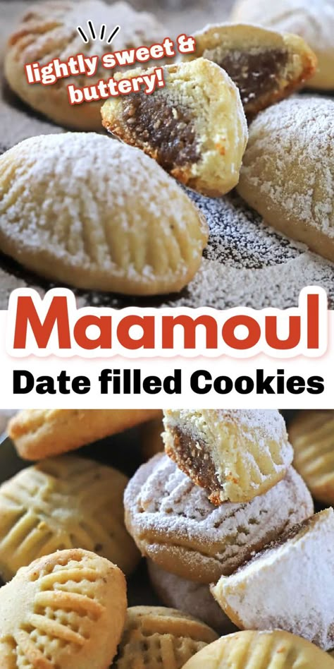 Easy Maamoul Recipe, Mamool Cookies Dates, Lebanese Cookies Recipes, Mamool Cookies Recipe, Moroccan Cookies Recipe, Moroccan Desserts Easy, Turkish Cookies Recipe, Middle East Dessert, African Cookies Recipes