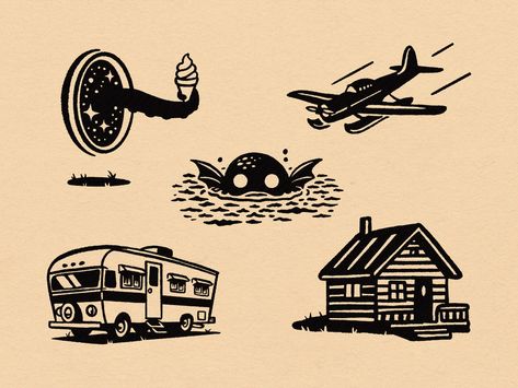 Camp Map Spot Illustrations by Emir Ayouni on Dribbble Rv Drawing, Camping Illustration, Ice Cream Illustration, Design Camp, Retro Camping, Vintage Drawing, Fun At Work, Outdoor Camping, Some Fun