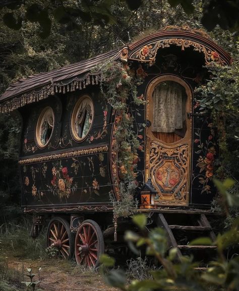 Romani Traveller, Witch Hut Interior, Caravan Decor, Vintage Caravans, Fantasy House, Fantasy Places, Fairy Doors, Cabin Plans, House On Wheels