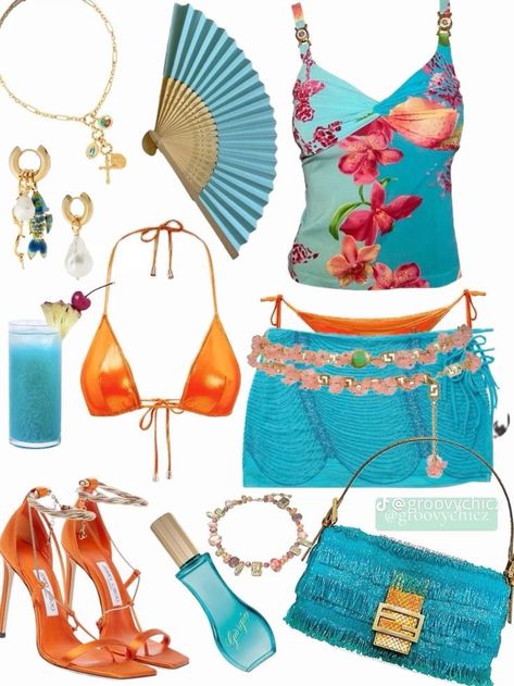 Tropical Outfits, Mcbling Fashion, Holiday Outfits Summer, Vacation Outfits Women, Tropical Outfit, Ibiza Outfits, Tropical Fashion, Vacay Outfits, Outfit Collage