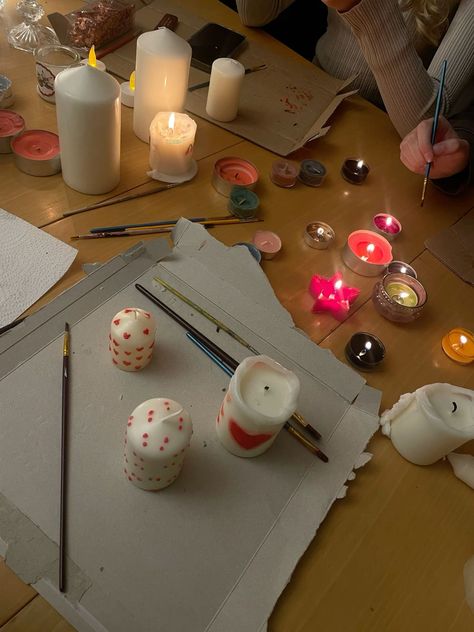 Diy Valentines Date Night At Home, Aesthetic Activities At Home, Birthday Activity Ideas At Home, At Home Dates Aesthetic, Candles Aesthetic Making, Date Night In Aesthetic, Diy Candle Aesthetic, Activities For Friends At Home, Candle Decorating Party