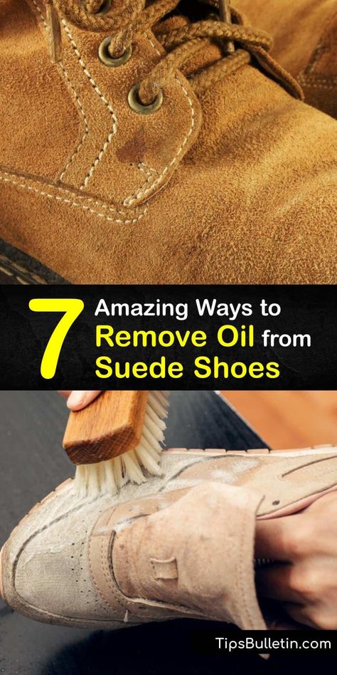 Learn how to remove a stubborn oil stain or grease stain from faux suede or a suede boot using common household suede cleaner products like dish soap, white vinegar, and cornstarch. #oil #suede #shoes #remove How To Clean Boots Suede, Suede Cleaner Diy, Cleaning Suede Boots, How To Clean Leather Boots, How To Clean Suede Boots, How To Clean Suede Shoes, Brown Suede Boots Outfit, Clean Suede Boots, Capsule Shoes