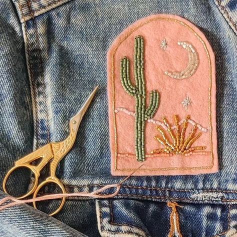 Embroidered Patch Ideas, Embroidered Patches Diy, Diy Embroidered Patch, Handmade Patches Diy, Embroidery Patches Diy, Trendy Denim Jacket With Embroidered Patch, Beaded Patches Diy, Patch Ideas Diy, Beaded Patches