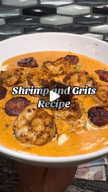 Sir Good Eats on Instagram: "EASY SHRIMP AND GRITS RECIPE  Grits - Bring 3 cups water, 1 cup heavy cream & chicken bouillon to a boil  - Stir in 1 cup of instant grits, stir constantly  - Add Gouda cheese, half a stick of butter, splash of heavy cream, pepper, Cajun seasoning   SHRIMP and sauce  - cook sausage in butter or oil, set aside  - cook seasoned (I use salt, pepper, old bay, Cajun) shrimp in the remaining oil, set aside  - add peppers, onions and crushed garlic from @target  - add flour and cook down - add tomato paste and cook down  - add heavy cream and bring to a simmer - add chicken broth  - let cool and assemble   Beat by @fw_nino from @insuiwetrust ‘McLovin’ . . . #recipes #food #foodie #foodporn #cooking #recipe #foodphotography #instafood #foodblogger #yummy #healthyfood # Healthy Grits Recipe, Cajun Grits Recipe, Shrimp And Grits Videos, Shrimp And Grits Recipe Southern, Shrimp And Grits With Heavy Cream, Creole Sauce For Shrimp And Grits, Cajun Sauce For Shrimp And Grits, Shrimp And Grits With Gouda Cheese, Seasoning Shrimp