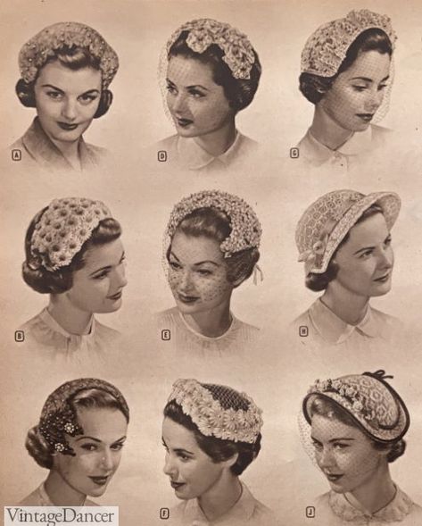 Style Hair With Hat, 50s Style Hair, Hair With Hat, Evening Hat, 1950s Hats, Hat Veil, 1950s Hat, 1940s Hats, Popular Hats