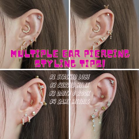 Mastering the Art of Ear Stacking: Tips Inside! 🎨✨ Here are some ear stack hacks to get you styling like a pro! 💥👂 Start small and gradually add more pieces. Play with colors and stones to match your outfit! . #piercingtips #piercing #earstack #PiercingStyle #jewelryhacks #stackitup #ericajewels #jewelryinspo #EarringGoals #multipiercing #earcuration #styleyourway #piercinggame Different Types Of Piercings, Ear Stacking, Jewelry Hacks, Curated Ear, Types Of Piercings, Types Of Jewelry, Ear Stack, Different Ideas, Jewelry Inspo