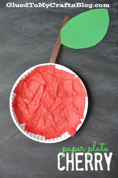 Paper Plate Cherry - Kid Craft Cherry Crafts, Cherry Craft, Summer Crafts For Toddlers, Plate Crafts For Kids, Fruit Crafts, Paper Plate Crafts For Kids, Nutrition Activities, Toddler Classroom, Cherry Fruit