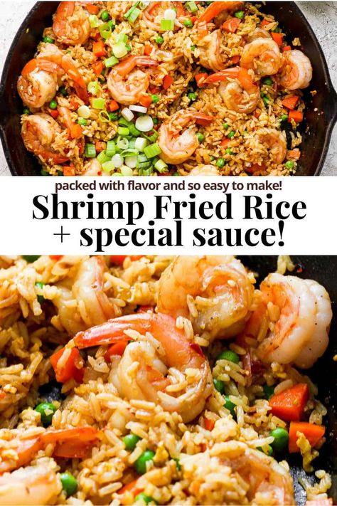 Shrimp Fried Rice Recipe - the BEST homemade shrimp fried rice recipe with the most amazing, flavorful sauce! Easy and delicious! #shrimpfriedrice #shrimpfriedricerecipe #shrimpfriedriceeasy #shrimpfriedricechinese Shrimp Fried Rice With Yum Yum Sauce, Fried Shrimp Rice Recipes, Shrimp Rice Stir Fry, Fried Rice With Shrimp Recipes, Stir Fried Shrimp Recipes, Lobster And Shrimp Fried Rice, Asian Shrimp And Rice Recipes, Fried Rice With Prawns, Shrimp Stir Fry Rice Recipes