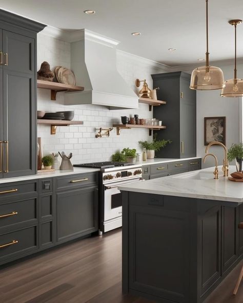 Iron Ore Kitchen Cabinet, Black Kitchen Cabinet Color Ideas, Grey Black Kitchen Cabinets, Best Black Kitchen Cabinet Color, Dark Kitchen Island Colors, Dark Kitchen Island Ideas, Dark Kitchen Cabinets Paint Colors, Iron Ore Laundry Room Cabinets, Different Cabinet Styles Kitchen