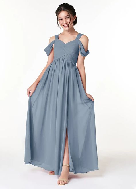 Twilight Azazie Lianne JBD Junior Bridesmaid Dresses | Azazie Twilight Azazie, Brides Maids Dresses, Junior Girl Dresses, Bridesmaid Dresses Azazie, Sage Dress, Bridal Attire, Junior Bridesmaid Dress, Modest Bridesmaid Dresses, Floor Length Skirt