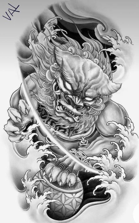 Tattoo Perro, Japanese Foo Dog, Foo Dog Tattoo Design, Japanese Warrior Tattoo, Japanese Leg Tattoo, Japanese Snake Tattoo, Sam Jones, Foo Dog Tattoo, Tattoo Japanese Style