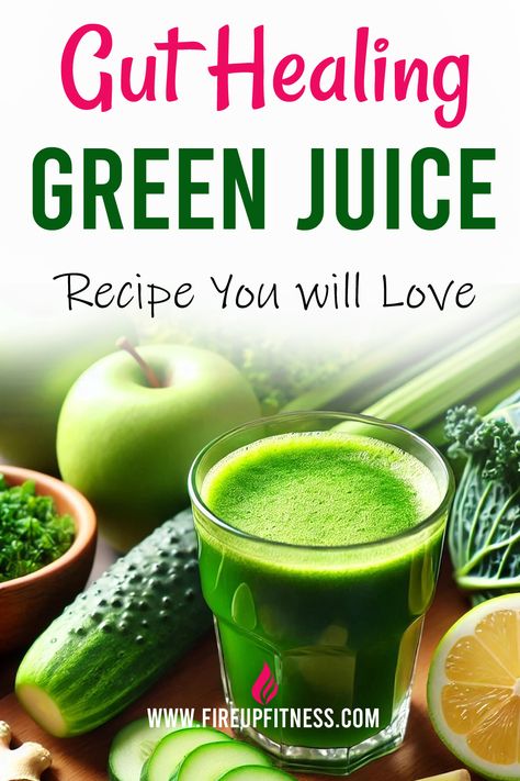 Gut Healing Green Juice Recipe You Will Love Green Drink For Gut Health, Gut Healing Green Juice, Green Juice Recipes For Gut Health, Juice Gut Cleanse, Digestive Cleanse Drink, Healthy Gut Cleanse Drink, Detox Smoothies For Gut, Juices To Heal Your Gut, Gut Health Green Juice