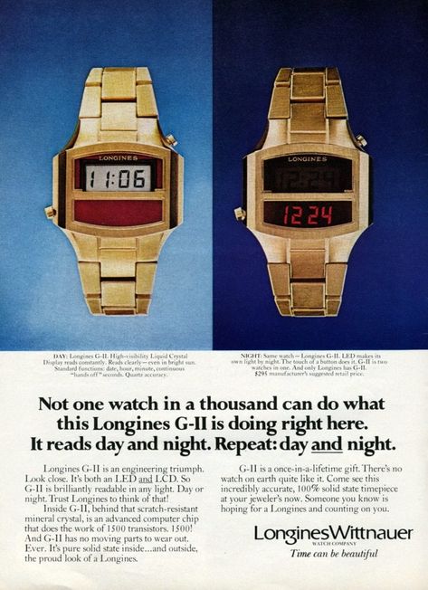 Digital watches 1977 Vintage Digital Watch, Classy Watches, 70s Outfit, Watches Cartier, Watch Ads, Watches Casio, Watch Photography, Casio Digital, Citizen Watches