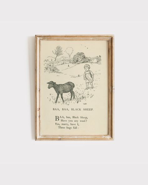 Antique Nursery Decor, Sheep Nursery Art, Free Art Download, Nursery Rhyme Art, Antique Nursery, Gender Neutral Nursery Art, Sheep Nursery, Neutral Nursery Art, Baa Baa Black Sheep