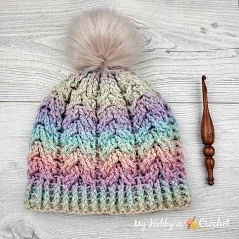 My Hobby Is Crochet: Dreamy Cable Hat | Free Crochet Pattern Crochet Stitches For Hats, Quick And Easy Crochet Hat Patterns Free, Intermediate Crochet Patterns, Crochet Hats Free Pattern Ladies, Cabled Hat Pattern, Beanie Pattern Free, Crochet Beanie Pattern Free, Crochet Adult Hat, Crochet Caps