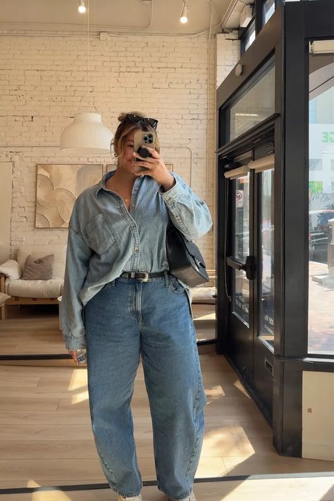 THE '80S COMFY DENIM SHIRT curated on LTK Oversized Cotton Shirt Outfit, Over Sized Denim Shirt, How To Style Oversized Denim Shirt, Denim Shirt Outfit 2024, Oversized Chambray Shirt Outfit, Dark Denim Shirt Outfit, Comfy Oversized Outfits, Oversized Denim Shirt Outfit, Oversized Button Up Shirt Outfit