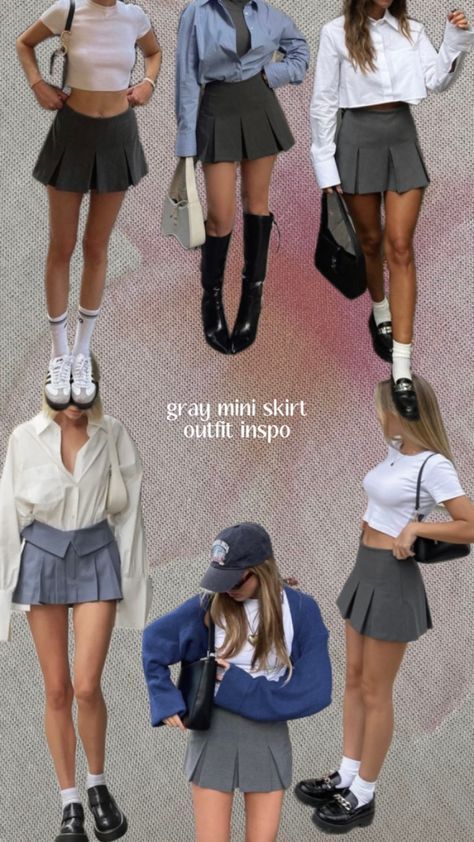 Gray Mini Skirt Outfit, Grey Mini Skirt Outfit, Gray Skirt Outfit, Gray Mini Skirt, Skirts Ideas, Mini Skirt Outfit, Grey Mini Skirt, Smart Dressing, Warm Tights