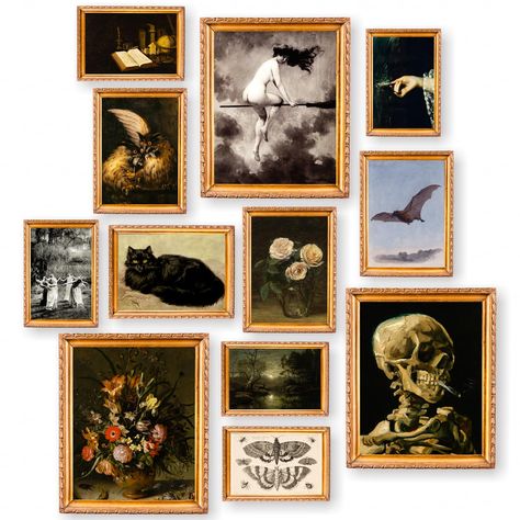 PRICES MAY VARY. 𝐏𝐫𝐞𝐭𝐭𝐲 𝐆𝐢𝐟𝐭: Gothic Home Decor come with some gallery wall art stickers in a sturdy envelope. Which makes a wonderful gift for everyone. 𝐐𝐮𝐚𝐥𝐢𝐭𝐲 𝐆𝐮𝐚𝐫𝐚𝐧𝐭𝐞𝐞𝐝: Each goth poster is printed on a semi thick paper with a rich pearl white tint to them and enhance the details of each image.This aesthetic Halloween decorations for home can compliment various styles from a goth decor home, witchy Halloween wall decor to pagan wall art. 𝐀𝐫𝐭𝐰𝐨𝐫𝐤 𝐌𝐚𝐤𝐞𝐬 ? Goth Minimalist Home, Witchy Fall Decor, Vintage Gothic Home Decor, Cozy Halloween Decor, Witchy Halloween Decor, Academia Room Decor, Pagan Halloween, Gothic Halloween Decor, Boho Living Room Decor Ideas